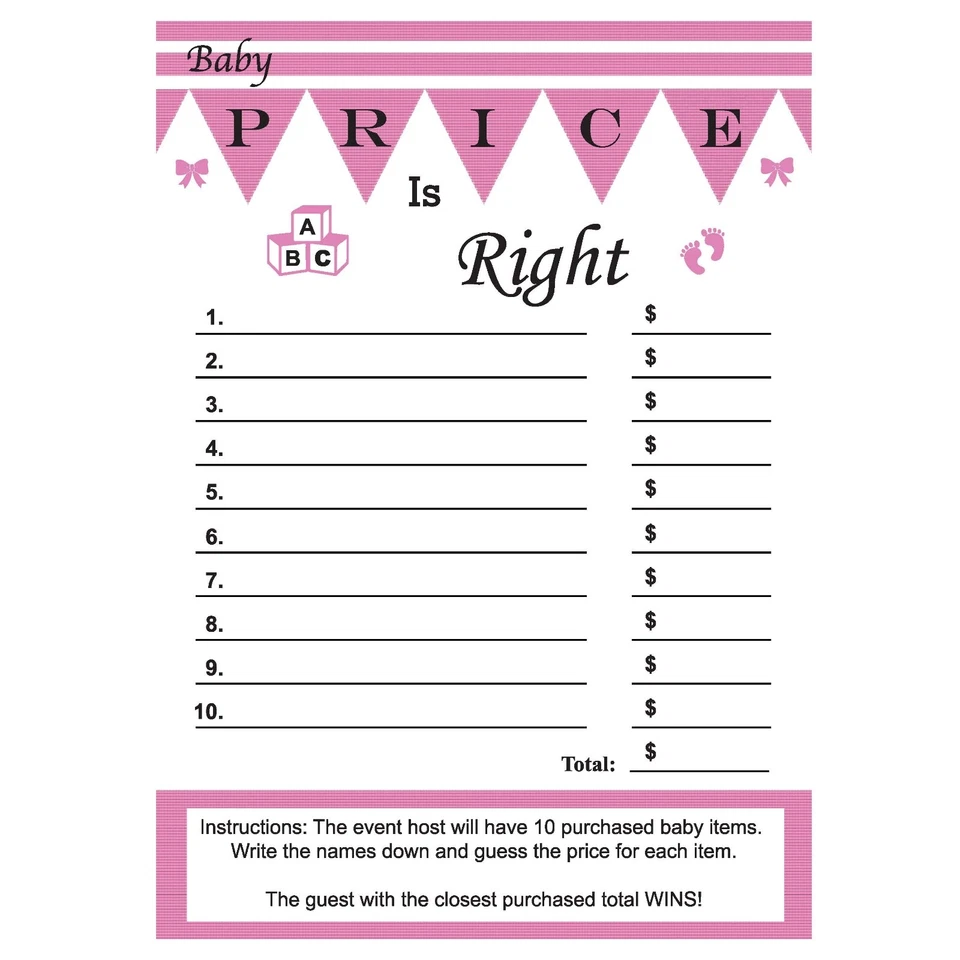 Tarjetas Baby Shower Price is Right Juegos de Ducha para Niñas, Mamá a Ser - Cantidad 24 Envío Faat Foto 1 de 1