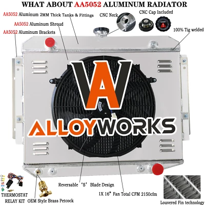 4 Row Radiator w/Shroud Fan Relay Fit 1971-1979 Dodge B/D/W 100 150 200 300 5.9L Foto 1 de 4