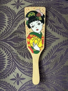 Vintage Geisha Girl Painted Wooden Paddle - Picture 1 of 3