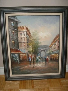 Vintage Original Oil On Canvas Painting Landscape not Signed Matted Wood Frame - Picture 1 of 3