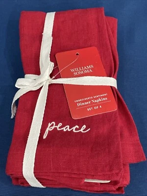 Williams Sonoma S/4 ~RED EMBROIDERED SENTIMENT~ DINNER NAPKINS ~CHRISTMAS~ - Image 1 of 4