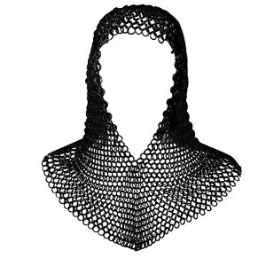 Chainmail Coif Steel Rings Medieval Hood Reenactment Armor Knight Costume Black