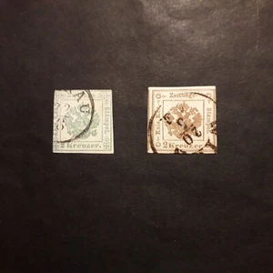 AUSTRIA 1853/59 SEGNATASSE PER GIORNALI, SERIE C/TA DI 2 VALORI USATI - Foto 1 di 2