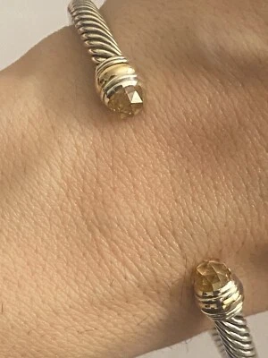 Brazalete GRANDE USADO David Yurman Plata Esterlina Negro MORGANITA 14K Oro 5mm Foto 1 de 4