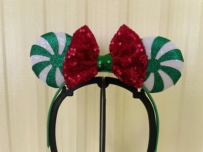 Disney Orejas de Minnie Mouse Diadema Orejas de Navidad Lentejuelas Rojo Verde Blanco Foto 1 de 4