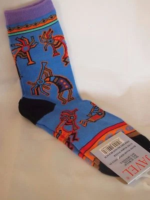 Womens Blue Kokopelli Purple Cuff Crew Socks Size 9-11 Fertility Deity   - Image 1 of 2