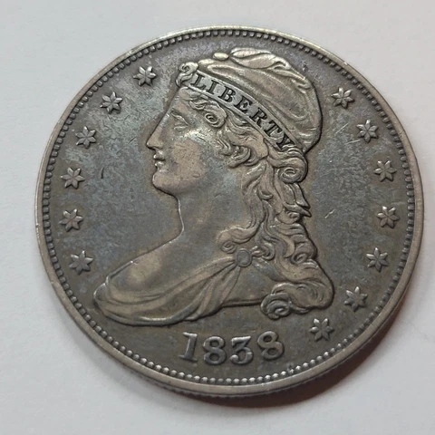 1838 CAPPED BUST Half Dollar 50c Strong Detail XF Silver Coin Old Cleaning *C675 Cover