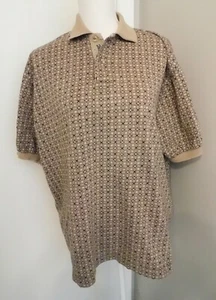 Men's Sz Large Bobby Jones Brown Beige Geometric Hidden Golfer Polo Shirt Italy - Picture 1 of 9