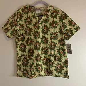 Stars Christmas Jingle Bells V-Neck Scrub Top Medical Uniform Small - Picture 1 of 9
