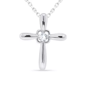 0,04 Karat zertifizierter natürlicher Diamant Solitär Kreuz Anhänger 10K Weißgold 18 Zoll Kette - Bild 1 von 7