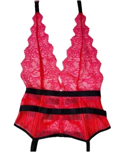 Giarrettiera nuova $187 taglia small🔥Victoria Secret pizzo tuffo corsetto con spalline rosso rosa - Foto 1 di 7