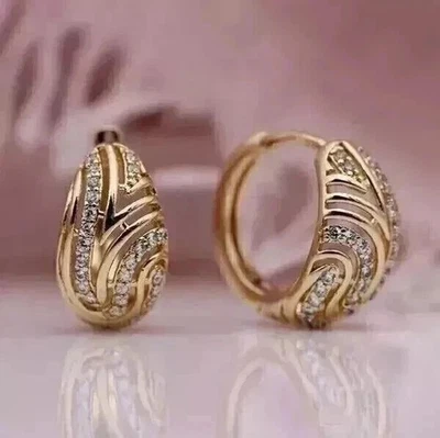 2 Karat Rundschliff simulierter Diamant Damen Creolen 14 Karat Gelbgold... - Bild 1 von 4