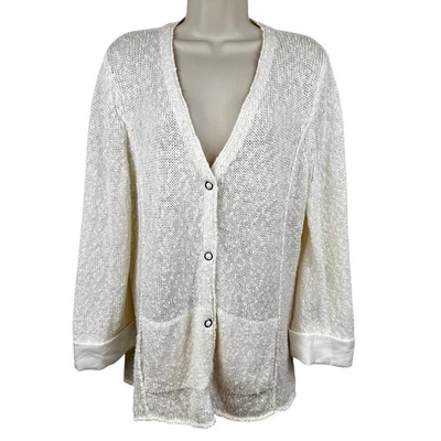 Lafayette 148 New York Cardigan Sweater Linen Open Knit Cream XL Coastal Classic - Image 1 of 4