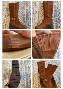 Giani Bernini Damen braun Atlinaa runde Spitze Keilabsatz Leder Reitstiefel 8,5 M - Bild 1 von 1