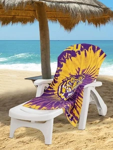 Telo mare LSU Tigers 30"x60" tie-dye viola giallo cotone nuovo con scatola NCAA SEC Vacay - Foto 1 di 7