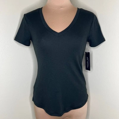 Camiseta básica Rachel Zoe para mujer Xs negra cuello en V esencial clásico armario grapa nueva Foto 1 de 4