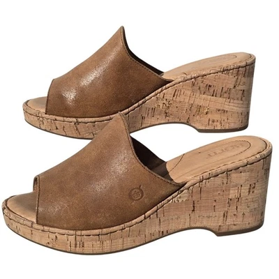 Børn B.O.C. SANDALS/MULES Tan Leather & Cork Wedge Heels SZ 9 - Image 1 of 4