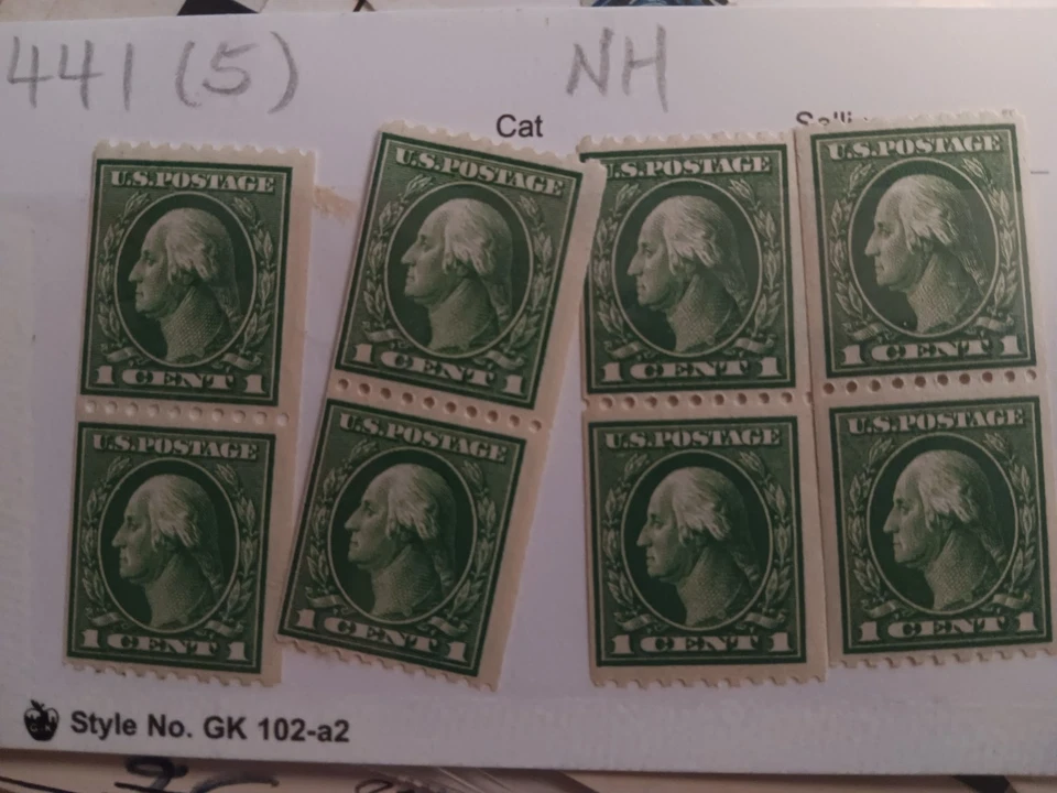 Scott# 441, 1Cent Washington, Vert. Line Pair, Green, MNH - Image 1 of 1