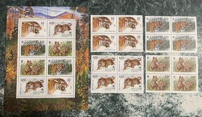 RUSSIA- Siberian Tigers souvenir sheet Wildlife MNH plus 4 blocks of 4 stamps - Image 1 of 3