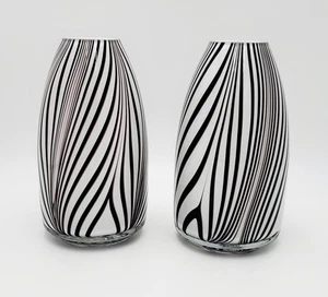 Set of 2 Vintage Modernist Abstract Murano Hand Blown Art Glass Cased Vases - Picture 1 of 4
