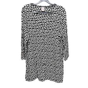 Chicos Womens Size 3  Black White Geometric Print 3/4 Sleeve V Neck Tunic Top - Bild 1 von 10