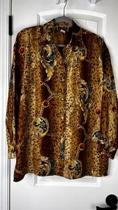 Vtg Forenza Woman’s Shirt Button Up Silk Cheetah Chain Link Oversized Sz S Rave - Picture 1 of 14