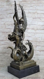 Signed Saint George killing Dragon Bronze Sculpture Art Statue Figure Artwork - Picture 1 of 10