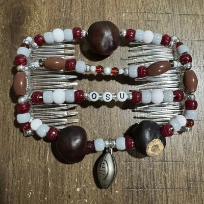 Handmade Hair Comb Combo Ohio State University Real Buckeyes Beads Football EUC! - Image 1 of 4
