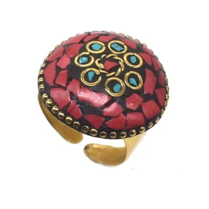 Red Coral Gemstone Tibetan Fashion Jewelry Adjustable Ring t258 - Picture 1 of 6