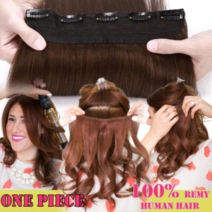 Extensiones de cabello humano Remy 100 % clip de una pieza recto grueso media cabeza - Imagen 1 de 48