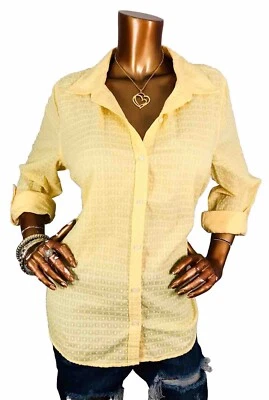 Camisa Charter Club 14 o L Top Texturizada Suave Amarilla Abotonada Transparente Larga Sl Foto 1 de 4