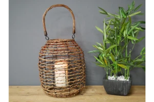 Brown rattan LANTERN candle holder Indoor Outdoor display Hurricane 38cm - Picture 1 of 4
