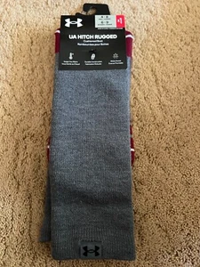 Under Armour Mens UA Hitch Rugged Boot Socks Grey Maroon Medium 1 Pr - Picture 1 of 6
