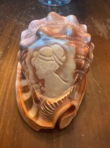 VTG Italy Cameo Hand Carved Relief Conch Shell, Victorian Lady Goddess - Picture 1 of 7