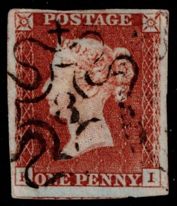 1841 1d Red Plate 24 RI Upright London No 8 in Cross Worn Plate FU Cat. £160.00 - Picture 1 of 1