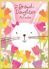 Granddaughter Easter Card - White Bunny with Tulips Daffodils Pink Foil 7x5"