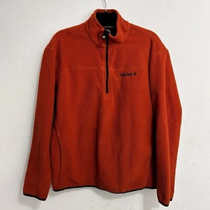 Timberland Sweater Men’s Size L Orange Fleece 1/4 Zip Up Pockets Outdoor Casual - Picture 1 of 8