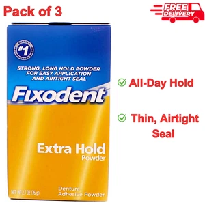 Fixodent Denture Adhesive Powder Extra Hold, All-Day Hold, 2.70 Oz (Pack Of 3) - Picture 1 of 5