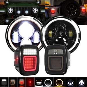 7" LED Headlights DRL+LED Tail Light Brake Stop Lamp For Jeep Wrangler JK TJ CJ - Picture 1 of 12