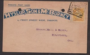 1896 Toronto, YRK. squared circle on a postcard. Hyslop, Son & McBurney, Bicycle - Bild 1 von 2