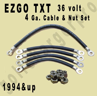 GCP FOR E-Z-GO EZGO TXT HEAVY DUTY 4 gauge Golf Car Battery Cables & Nut Set Crimped & Soldered