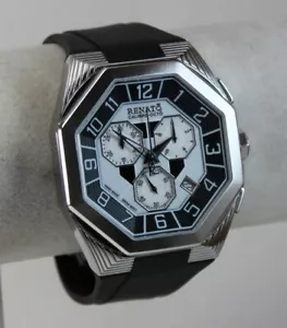 Renato Men's Calibre Octo Watch; Swiss ETA 251, B/W, SS on Black Silicone Strap - Picture 1 of 4