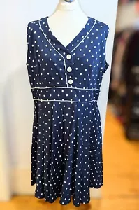 Joe Brown Navy And White Spotted Fit And Flare Dress Size 18 - Picture 1 of 3