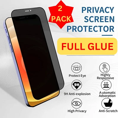 2 Pack Privacy Tempered Glass Screen Protector For iPhone 16 15 14 13 12 Pro Max - Image 1 of 4