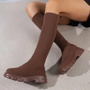 Knitted Knee High Boots Stretch Sock Boots Platform Slim High Heel Long Boot - Picture 1 of 35