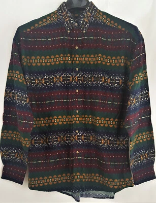 Men Shirt Multi-color Geometric Western Button-Down Structure Flannel Size L - Image 1 of 4