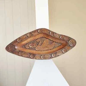 70s Vintage Extra Large Hand Carved Teak Decorative Swan & Flower Centrepiece - Picture 1 of 10