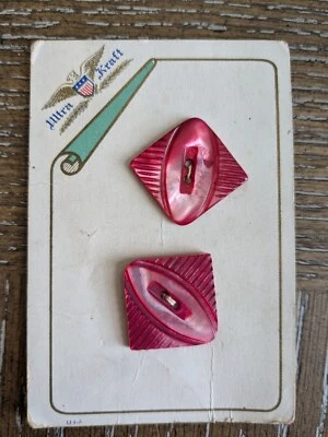 Vintage Ultra Kraft Carved Dyed Shell Buttons Original Card Set of 2 Dark Pink - Image 1 of 3