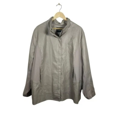 VINTAGE Bagatelle Women’s Leather Knit Panel Full Zip Coat in Beige Size 26/28 - Image 1 of 4