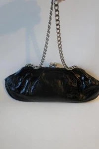 Womens Club Monaco Black Patent Leather Chain Strap Clutch Shoulder Bag * - Picture 1 of 7
